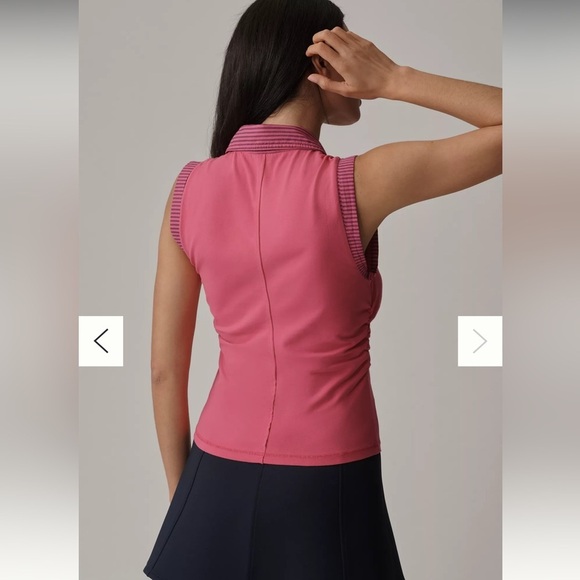 Pilcro Varsity Polo Top Size Small Pink Sleeveless Partial Button Up Pullover - Picture 3 of 15
